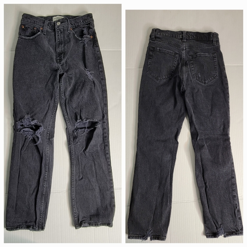Abercrombie and fitch Jeans Sz 25 The 90's Straight Ultra High Rise Distressed